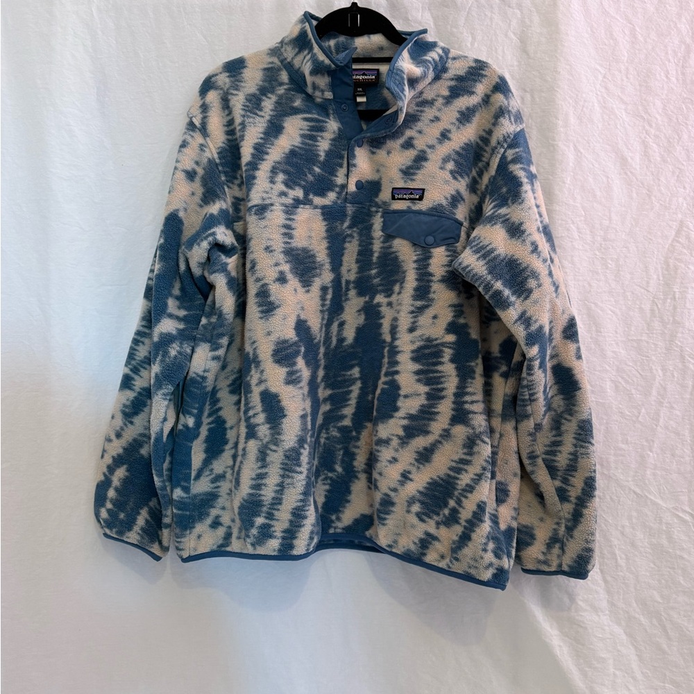 Patagonia Tie-Dye Fleece Jacket - Blue and Cream - Mighty Mycelium/Wavy Blue